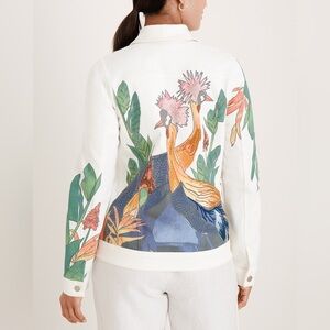 Chico’s‎ Tropical Embellished White Denim Jacket